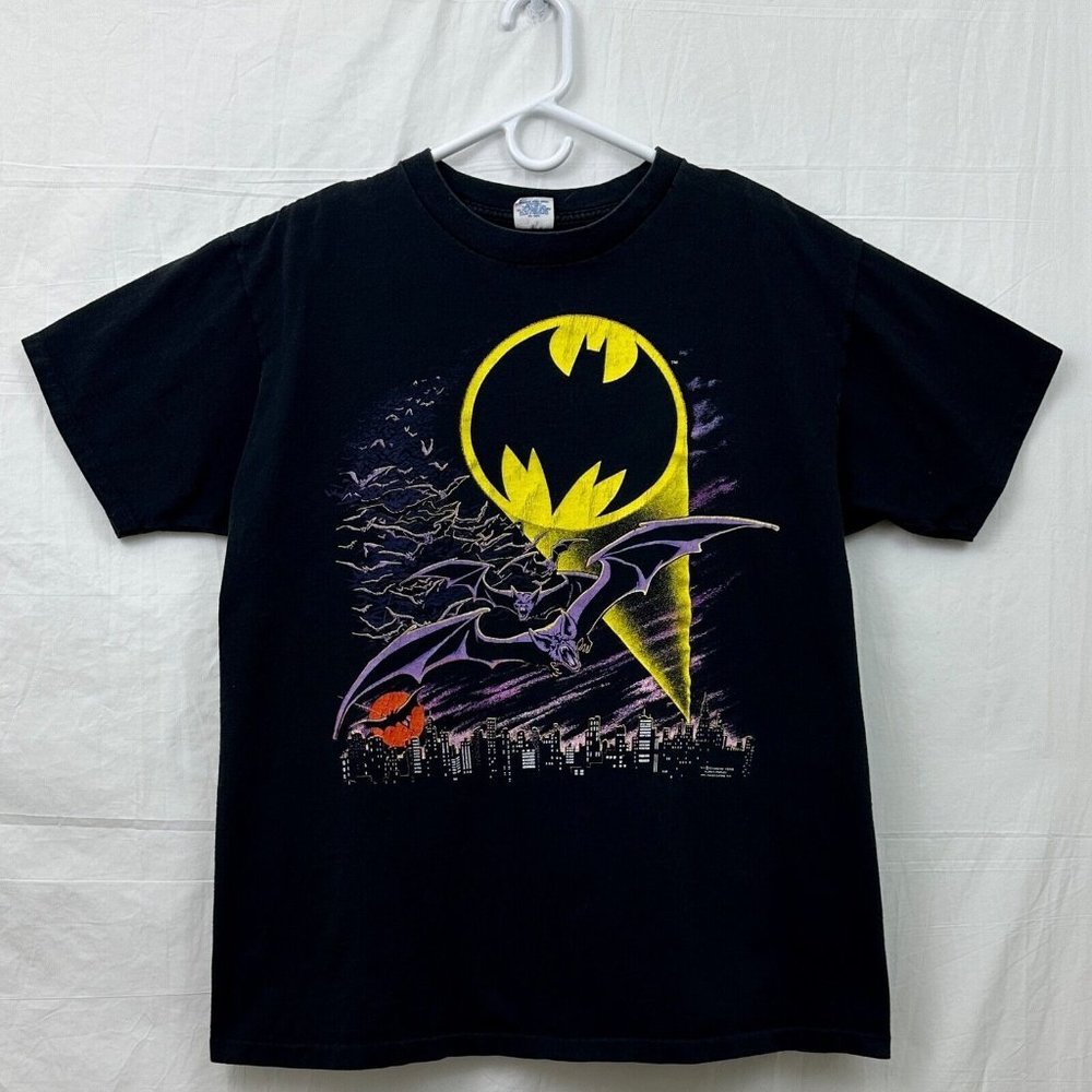 Vintage Batman 1988 Bat Signal Single Stitch Tee Unisex XL Black Royal First Cla